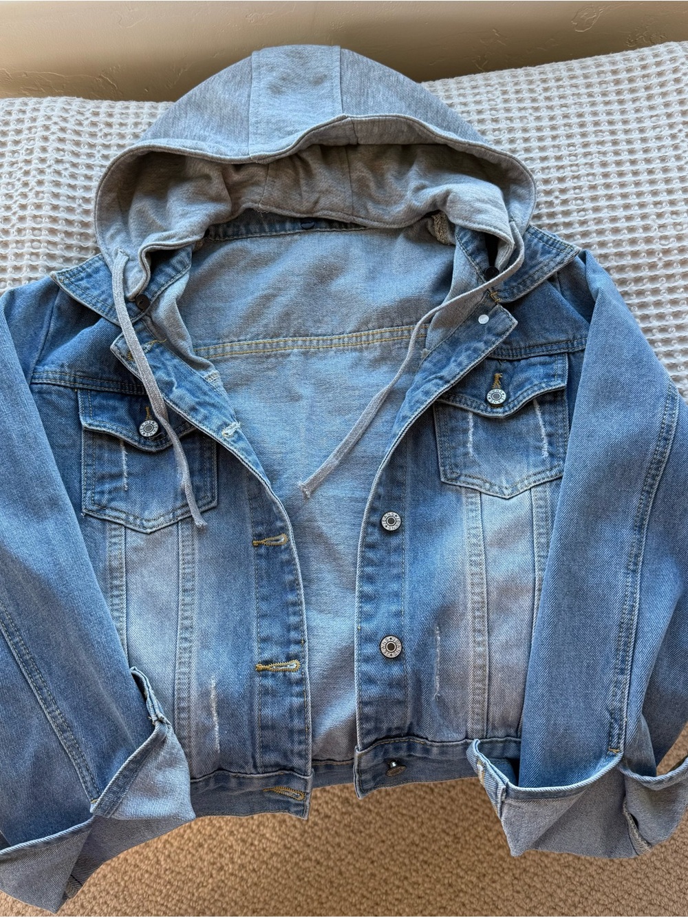 Denim-Style Blue Hooded Dog Jacket - Casual Hoodie Coat